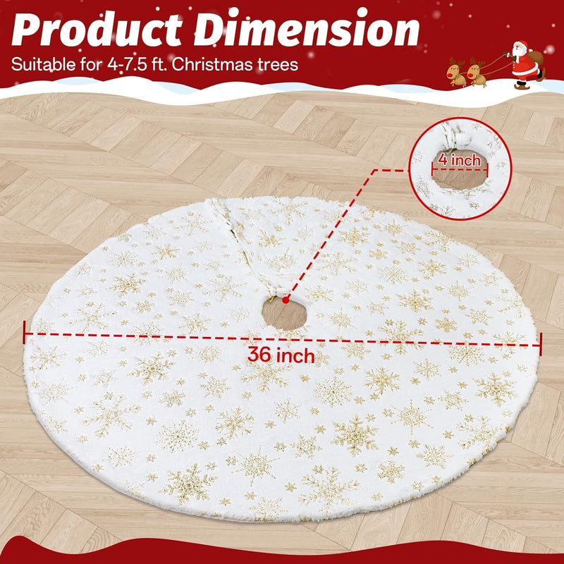 Christmas Tree Skirt, 36 Inches White Luxury Christmas Tree Skirts with Snowflake, Xmas Tree Skirt Decorations for Christmas New Year Party Decor