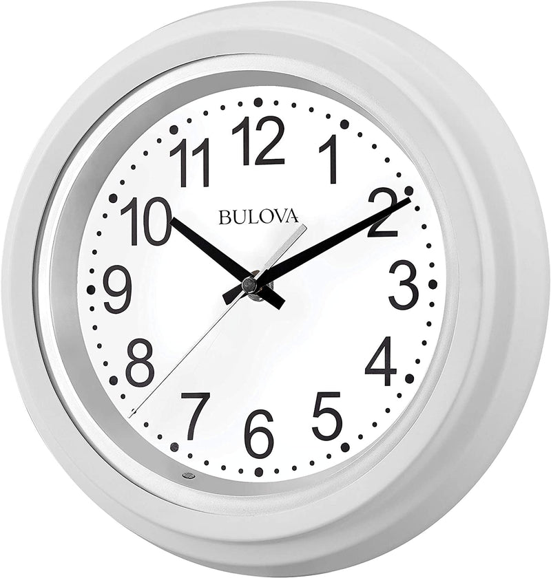 Bulova C4865 Night Vision Lighted Dial Wall Clock, 10", White