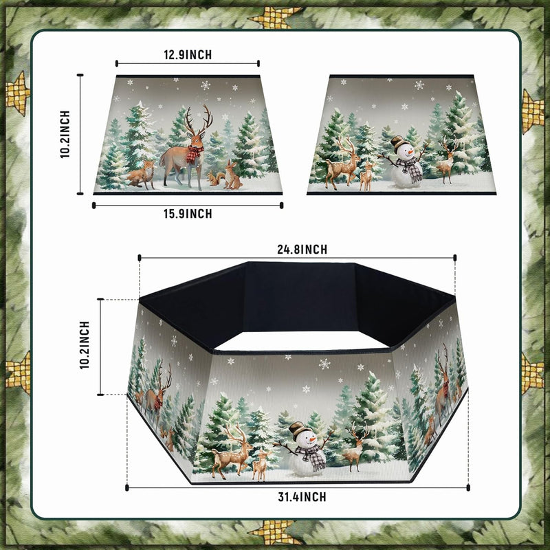 Christmas Tree Collars,Elk Snowman Christmas Tree Stand Base Cover Christmas Tree Skirt Box Christmas Tree Ring for Xmas Artificial Tree Decorations Home Holiday Party 31 Inches