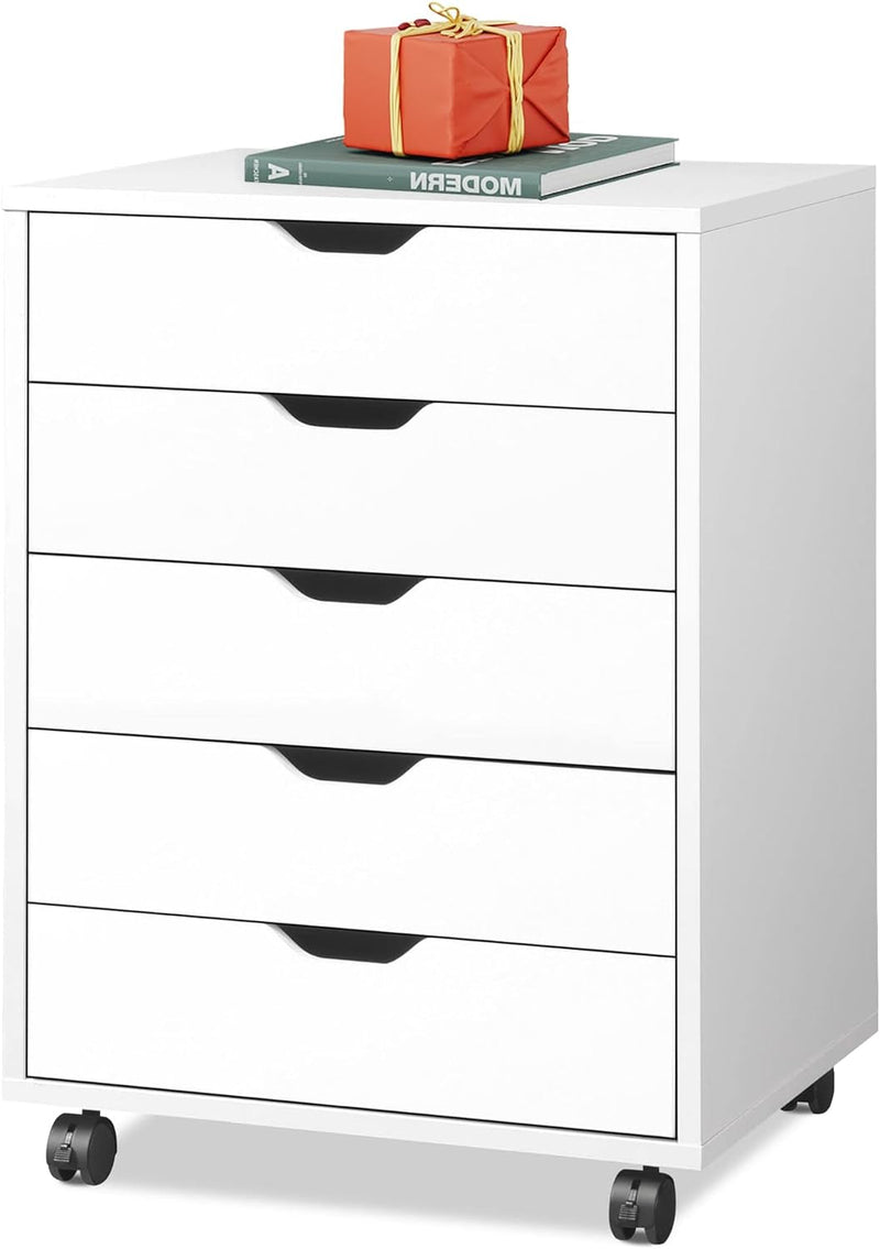 DEVAISE 7-Drawer Chest, Wood Storage Dresser Cabinet with Wheels, Black