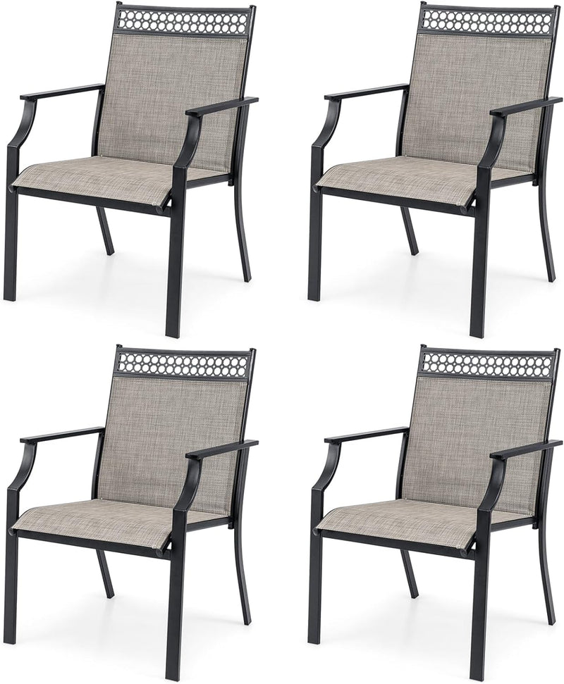 Giantex Patio Chairs Set of 2, Outdoor Chairs with All Weather Fabric, High Backrest, Armrests, Heavy Duty Metal Armchair, outside Dining Chairs for Porch Lawn Garden Yard Pool (Blue & Black)