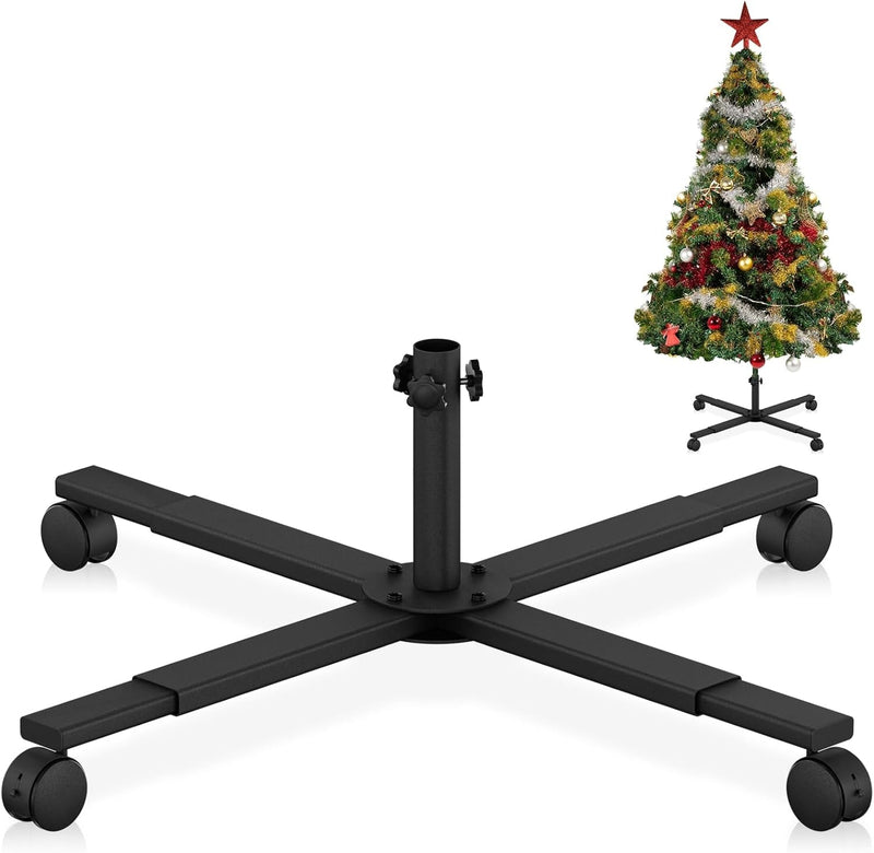 Christmas Tree Stand for Artificial Tree, Extendable Heavy Duty Tree Stand Base with Universal Wheel for 6 to 7.5 FT Artificial Trees, Fits 0.5-0.86 Inch Tree Pole, Black