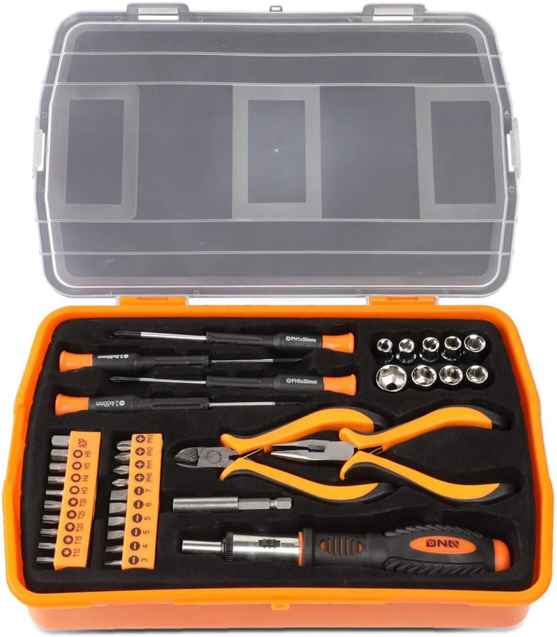 DNA Motoring TOOLS-00032 18 Piece Mechanic'S Home Repair Tool Set, Includes Pliers, Wrench, Hex Keys, Screwdrivers, Scissors, and Tape Measurer, 1 Kit, Orange/Black