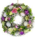 Dearsun 11.2" Spring Wreath Easter Wreath with Flowers, Eggs, Green Leaves and Twine, Hanging on Home Indoor Outdoor Front Door Wall Decorations(Wreath 2)