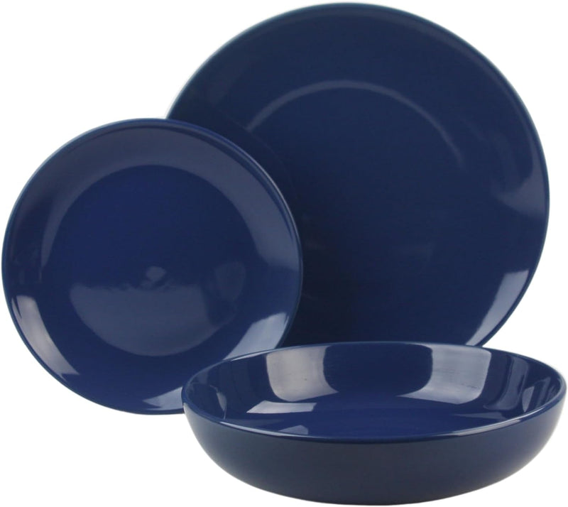 12 Piece Coupe Stoneware Dinnerware Set with Dinner Bowl, Service for 4, Cobalt Blue