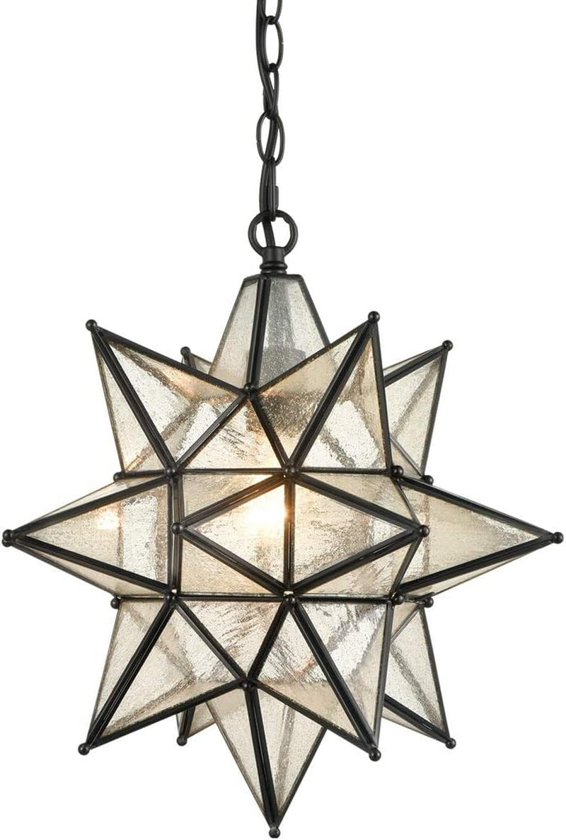 DIRYZON 16“ Modern Moravian Star Pendant Light,Boho Black Pendant Light Fixture,Clear Glass Adjustable Chain