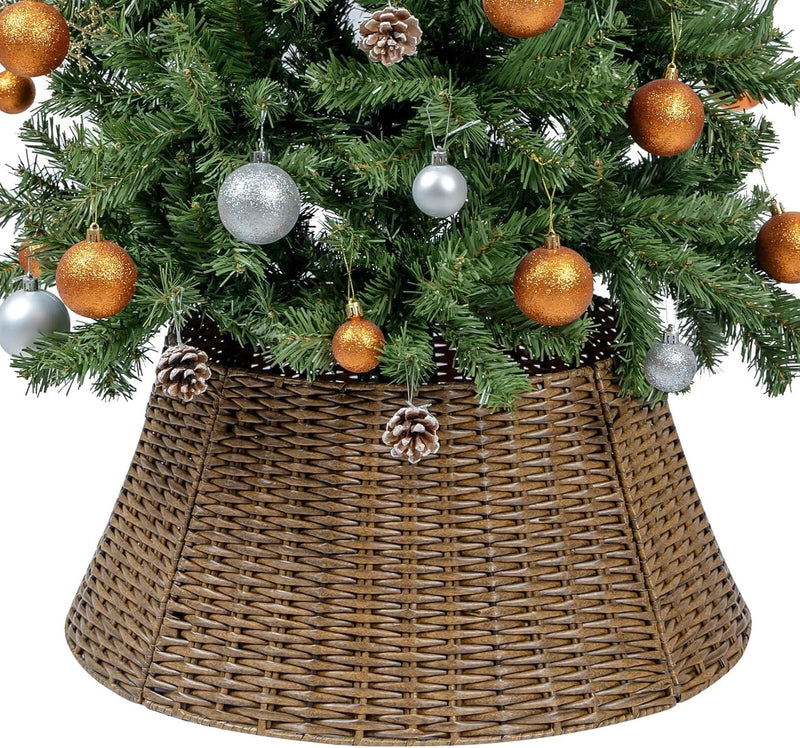 Cubesland Christmas Tree Collar,Christmas Tree Skirt 27In,Christmas Tree Decor,5-Piece Handcrafted Plastics Wicker Christmas Tree Base Cover,Rustic Christmas Tree Ring, Fit 9-25In Stands-Natural