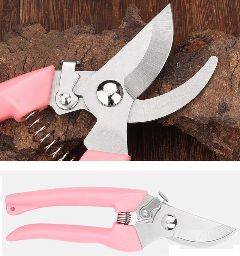 Garden Flower Shears Pruning Shears 6.9 Inches Scissors Heavy Duty Plant Scissors for Cutting Flowers, Trimming Plants, Bonsai, Fruits Picking (Pink Handle)