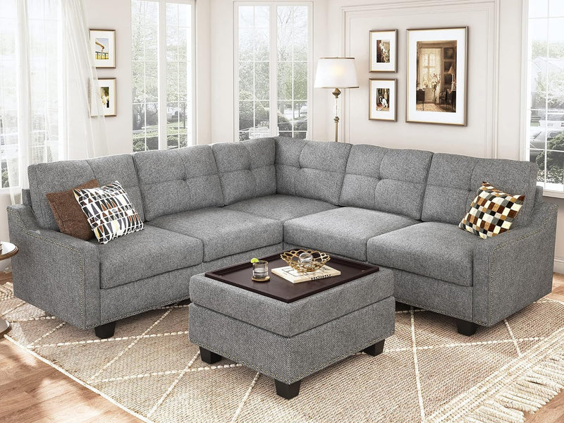 HONBAY Convertible Sectional Sofa with Storage Ottoman L Shaped Couch for Small Apartment Reversible Sectional Sofa for Living Room,Dark Grey