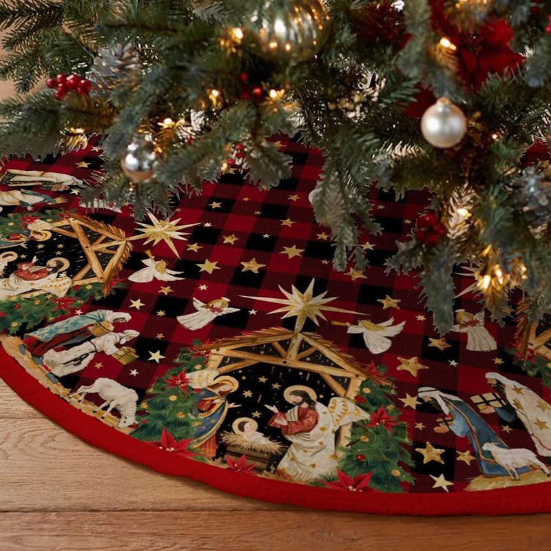 CROWNED BEAUTY Merry Christmas Tree Skirt Collar 48 Inch Xmas Trees Snowflakes Soft Farmhouse Holiday Decoration (Gold & Black) TS26