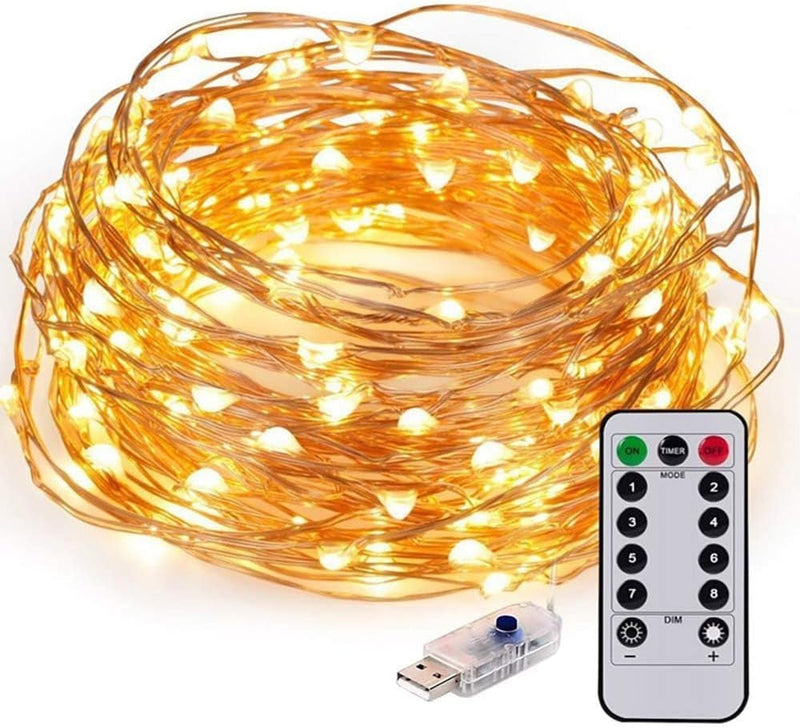 2 Pack USB Fairy Lights Plug in [Each 66 Ft 200 LED] Twinkle String Lights with Remote and Timer 8 Modes Copper Wire Mini Starry Lights for DIY Christmas Wedding Party Bedroom Decorations, Warm White