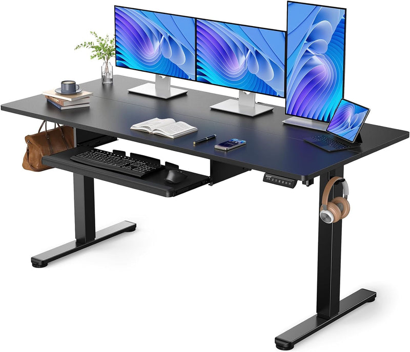 Ergear Electric Standing Desk with Full Size Keyboard Tray, Adjustable Height Sit Stand up Desk, Home Office Desk Computer Workstation, 48X24 Inches, Black