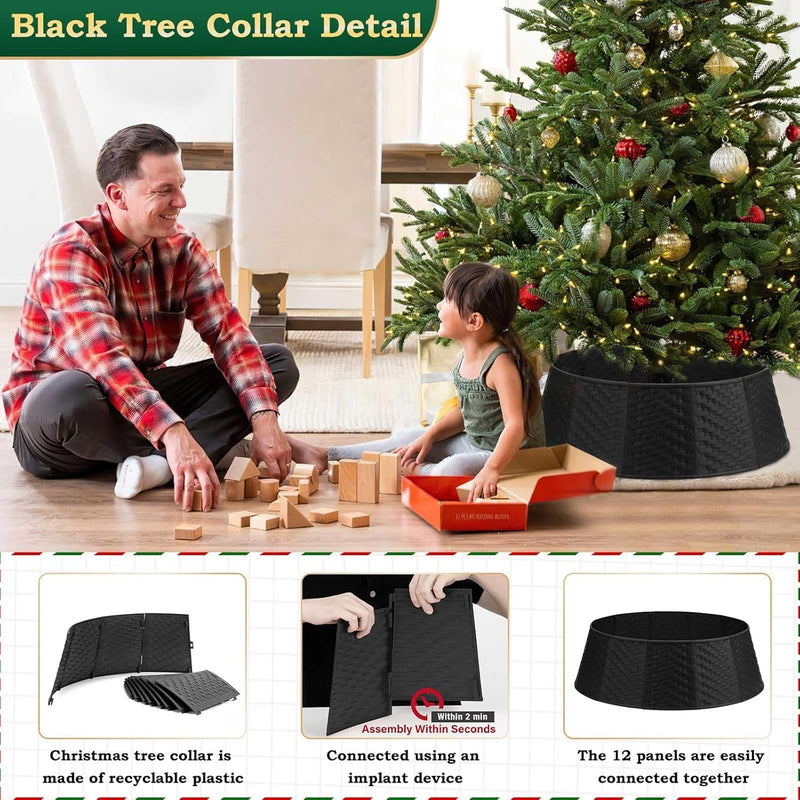 Black Christmas Tree Collar: Woven Tree Ring 28 Inch Plastic Base Cover for Christmas Trees Ornaments