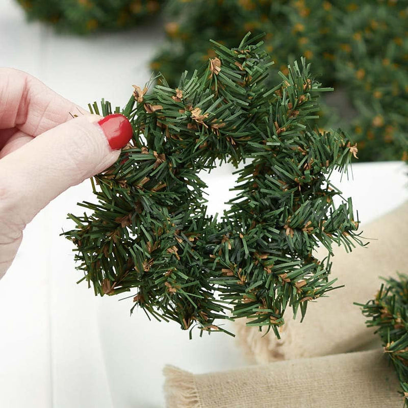 Factory Direct Craft Pack of 24 Mini Canadian Pine Wreaths - Small Artificial Pine Christmas Wreaths for DIY Ornaments, Taper Candle Rings and Holiday Decorations (3 Inch)