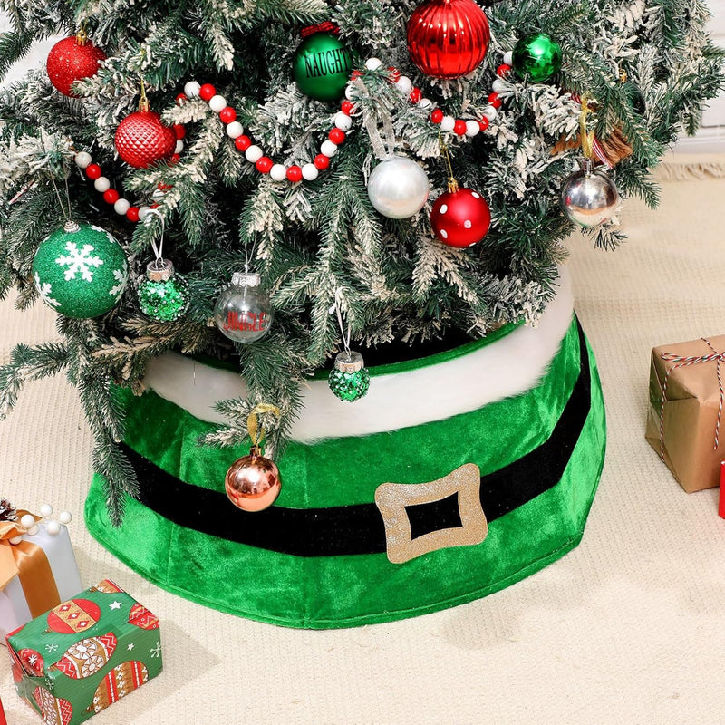 Elf Belt Christmas Tree Collar 26 X 11 Inch Christmas Santa Belt Tree Skirt Xmas Tree Ring Stand Base Cover for Christmas Tree Decoration Green