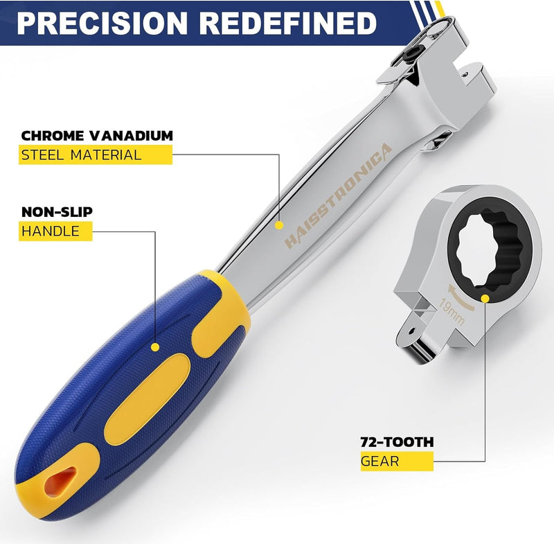 Haisstronica 12 in 1 Interchangeable Heads Ratcheting Combination Wrench Set, 8-19Mm Metric Flex Head Ratchet Wrench Tool for Auto, Tools for Men Gift