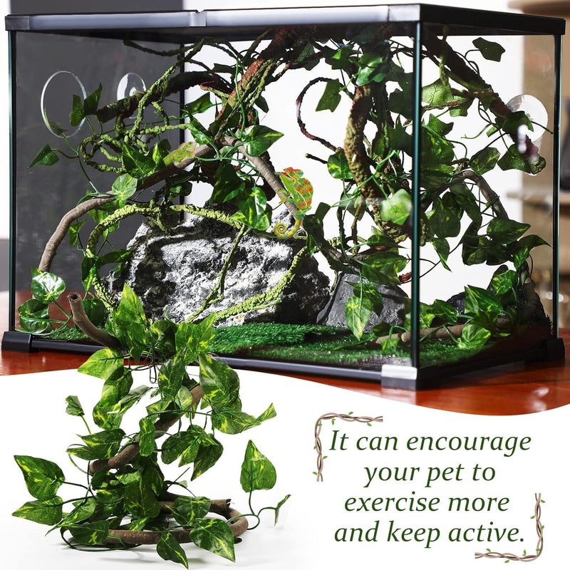 9 Pieces Reptile Jungle Vines Decor Set Include Bendable Flexible Climbing Plastic Plants with Suction Cups Tank Accessories Habitat Decor for Gecko, Snake, Hermit Crab