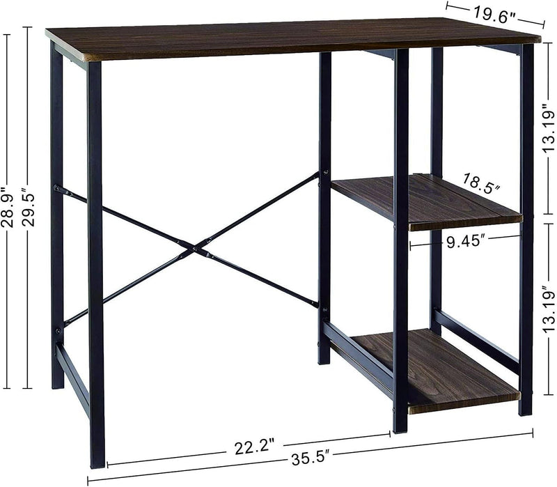 Computer Desk with 2-Tier Storage Shelves under Desk Reversible, Home Office Gaming Desk Study Writing Laptop Table for Small Place, Espresso Black