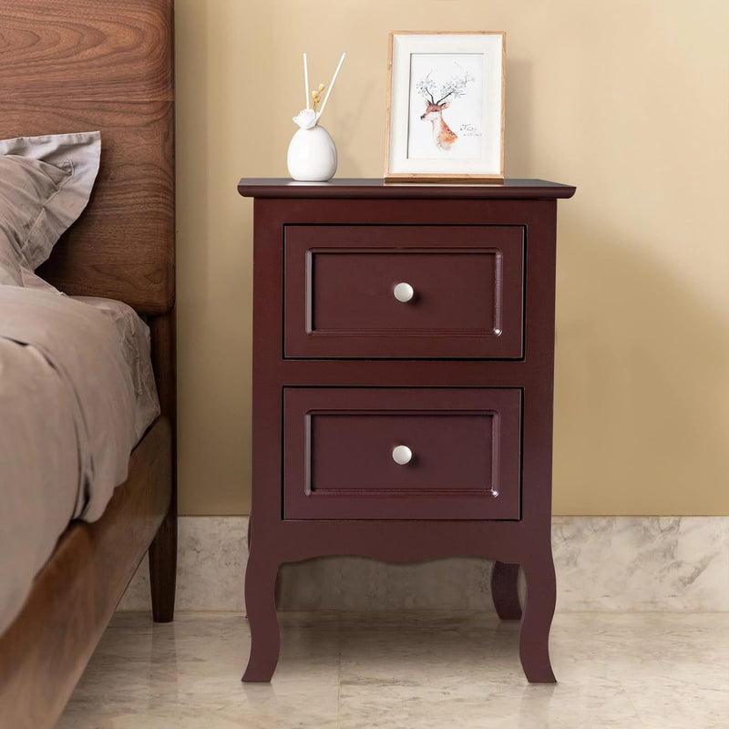 Bonnlo Brown Nightstand Set of 2, Nightstands with 2 Drawers, Bed Side Table/Night Stand, Small Nightstand for Bedroom, Small Spaces, College Dorm, Kids’ Room, Living Room, Wood, 16W X 12D X 24H