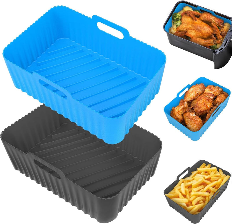 Air Fryer Silicone Liners Square 2 Pack 7.1 Inch Airfryer Liners 4-7 QT Reusable Air Fryer Liners Silicone Pot Oven Liner Baking Tray, Air Fryer Basket Silicone Mat Bowl Air Fryer Accessories Kitchen