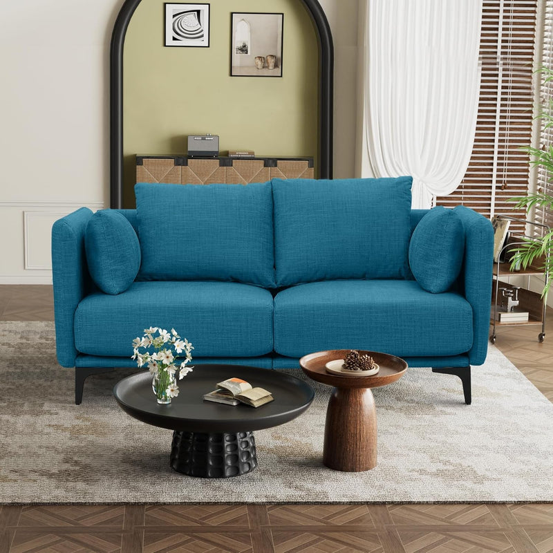 Ainfox 56.7'' Loveseat Sofa, Thickened Fabric 2-Seat Sofa, Love Seats Furniture with 4 Pillows, Small Couch- Modern Love Seat for Bedroom and Small Space (Peacock Blue)