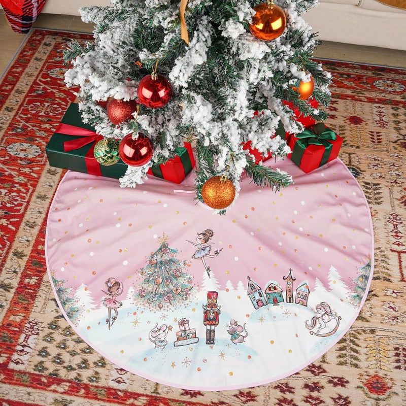 Christmas Tree Skirt Pink Dancer Print Tree Skirt 24Inch Xmas Winter Tree Skirt for Christmas Indoor Outdoor Decorations