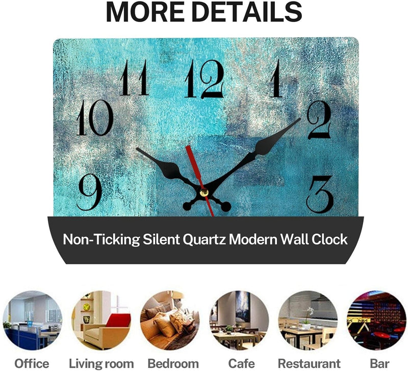 Artsocket Wooden Wall Clock Silent Non-Ticking, Green Blue Grey Teal Abstract Painting Gray Square Rustic Coastal Wall Clocks Decor for Home Kitchen Living Room Office, Battery Operated(12 Inch)