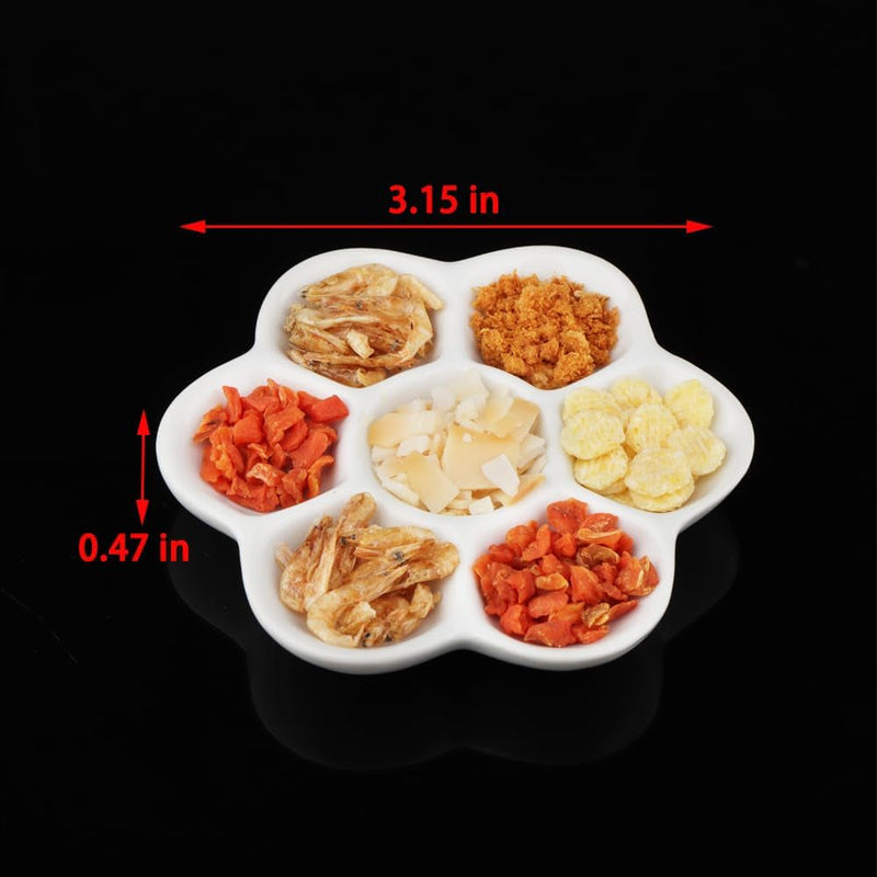 2 Pcs Hermit Crab Ceramic Food Dish, 7 Compartments Anti-Turning Food & Water Bowl (White)