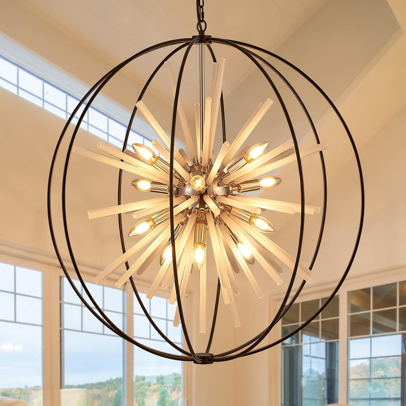 15.8'' Black Gold 8-Light Sputnik Chandelier Modern Industrial Adjustable Hanging Geometric Pendant Light Fixture for Entryway Foyer Stairway Hallway Bedroom Living Room Kitchen Island