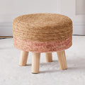 Cpintltr Foot Stool Natural Seagrass Hand Weave Poufs round Ottoman for Couch Desk Soft Step Stool Padded Foot Rest with Non-Skid Pine Legs for Hallway Office Lounge Natural