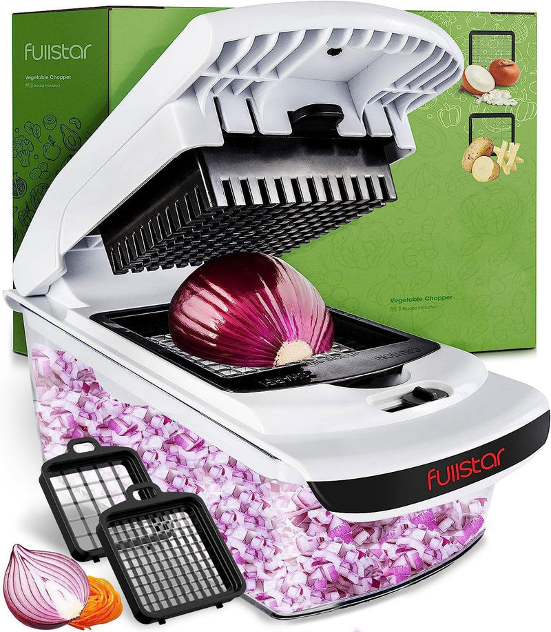 Fullstar Vegetable Chopper - Food Chopper - Onion Chopper - Vegetable Slicer & Spiralizer - Veggie Chopper with Container - Kitchen Gadgets - Home Essentials - Kitchen Accessories (All in 1, White)