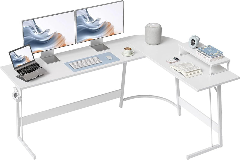 BANTI L Shaped Gaming Desk Computer Office Desk, 67 Inch Corner Desk with Large Monitor Stand for Home Office Study Writing Workstation, White