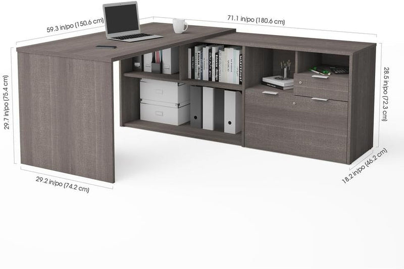 Bestar I3 plus L-Shaped Desk, 72W, Bark Grey