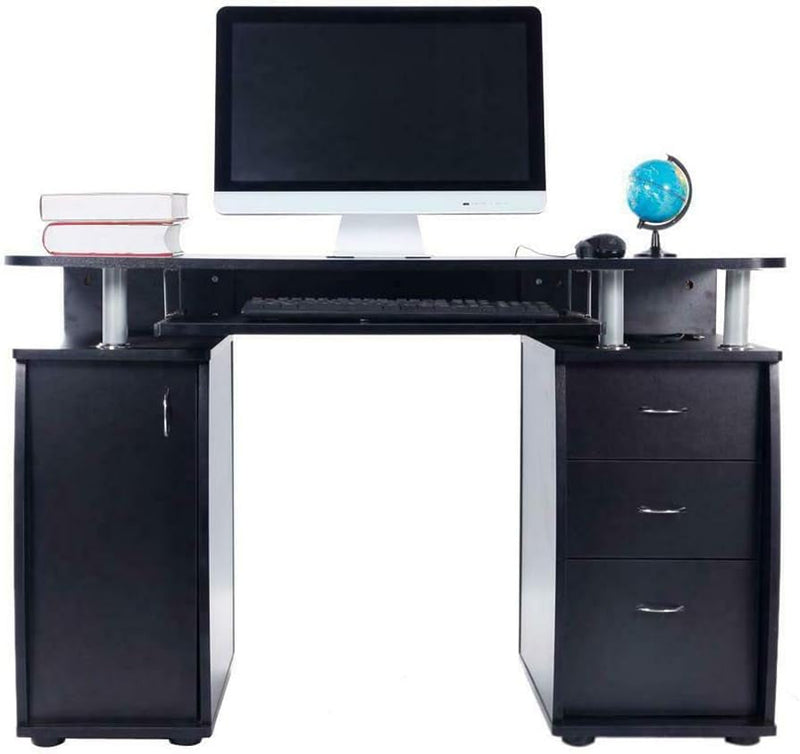 Black Computer Study Desk Laptop PC Table Desk Writing Workstation W/Bookshelf Drawer Storage Home Office Furniture 15 Mm MDF 45.27" L X 21.65" W X 29.13" H