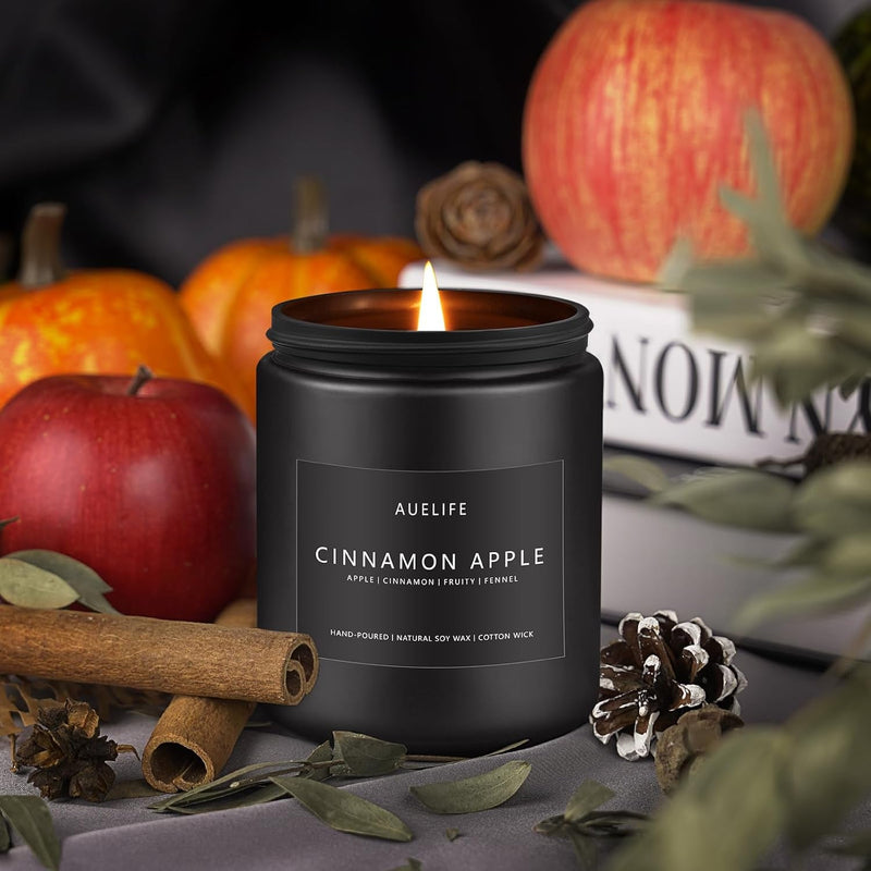 Fall Candle | Cinnamon Apple Candle - Scented Candles for Fall, Fall Candle for Home Scented, Fall Soy Candles - 7 OZ Autumn Candles for Home, Black Jar Candles Fall Gifts