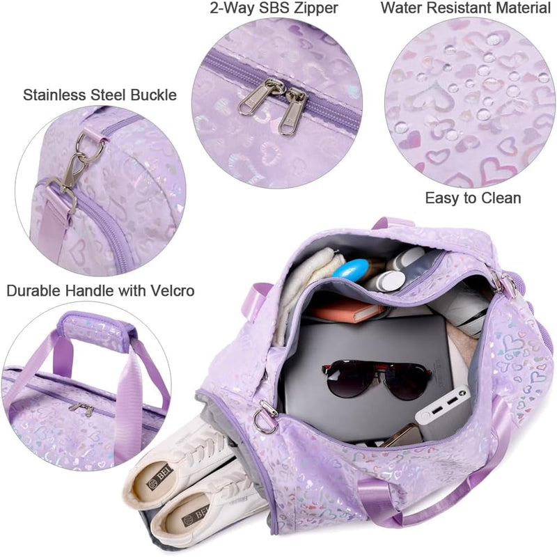 Duffel Bag for Girls Fluffy Dance Bag for Girls Ballet Bag Girls Sports Gym Bag Water Resistant Travel Duffle Bags with Shoes Compartment