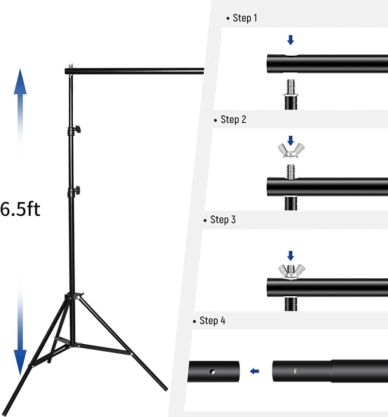 Backdrop Stand Kit 10X6.5Ft Adjustable Photography Photo Studio Background Support System with Carry Bag And,4 Backdrop Clip for Photoshoot,Parties,Wedding,Birthday,Baby Photo Shoot