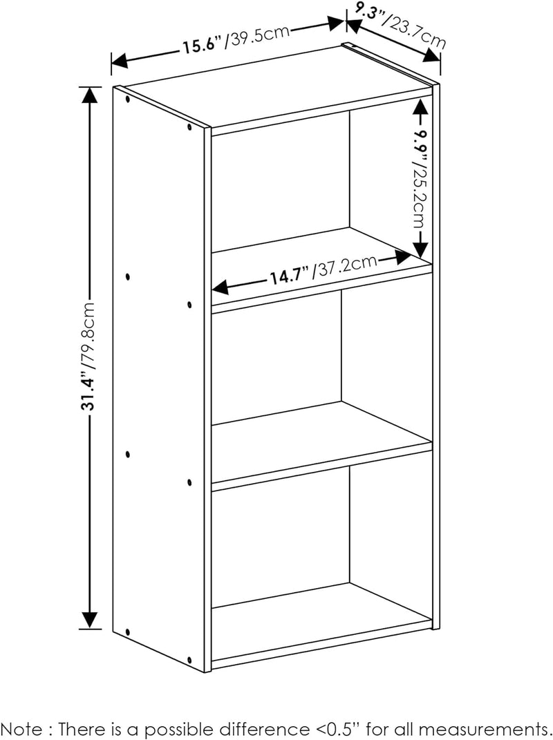 Furinno Luder 3-Tier Open Shelf Bookcase, White