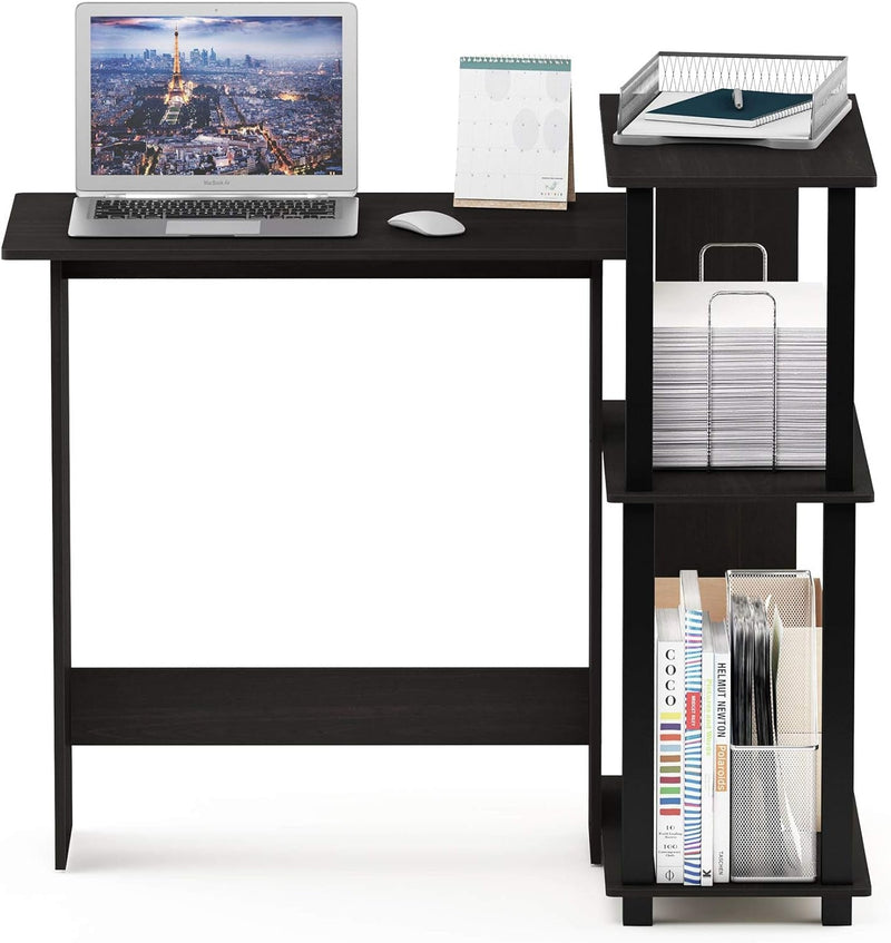 Furinno Abbott Corner Computer Desk with Bookshelf, Espresso/Black