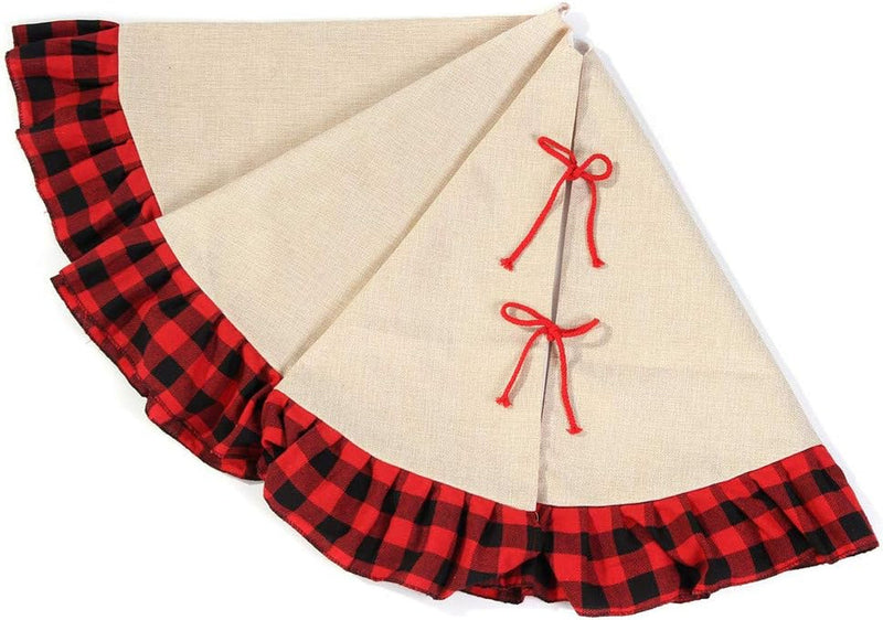 48Inch Christmas Tree Skirt Buffalo Plaid Ruffled Burlap Tree Skirt Rustic Xmas Holiday Decoration