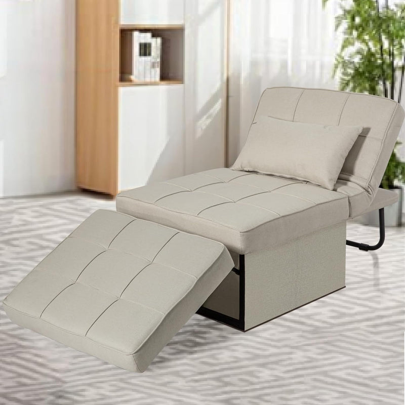 Chair Bed Sleeper, 4 in 1 Convertible Ottoman Bed, Folding Sleeper Sofa Chair with Adjustable Backrest, No Assembly Required for Apartment, Living Room and Bedroom,Beige