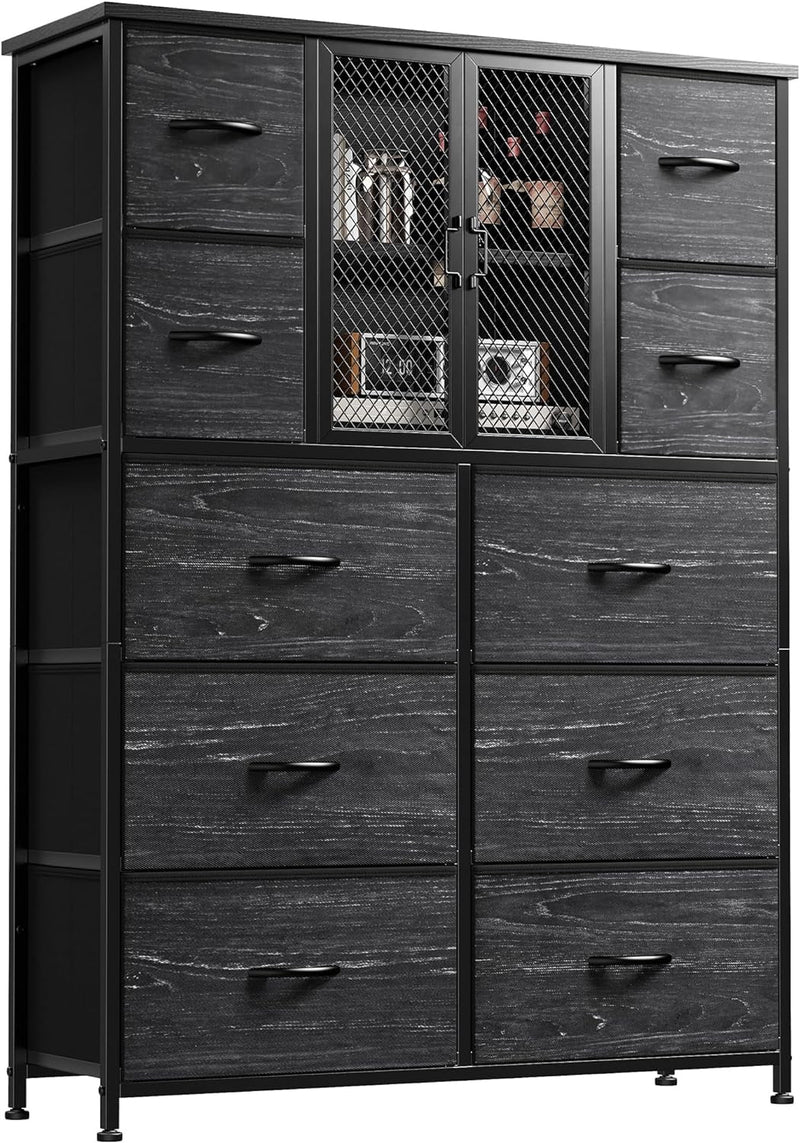 Enhomee Dresser for Bedroom with Mesh Door Tall Dressers & Chests of Drawers with 10 Fabric Drawer Morden Dresser Organizer,Metal Frame,Wood Top,For Closet,Entryway,Rustic Brown 38" Wx11.81 Dx48.1 H