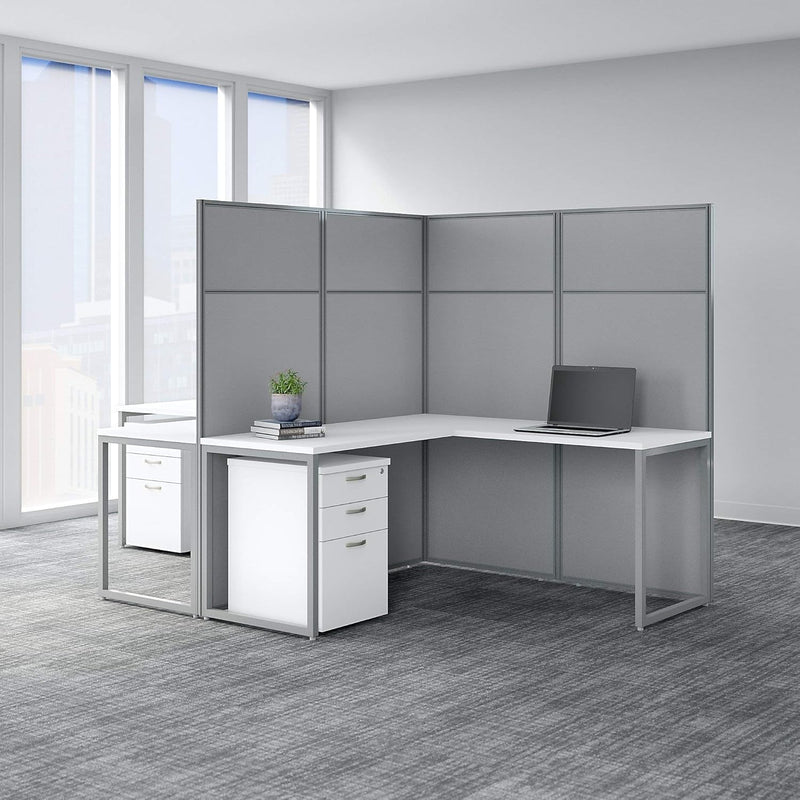 Bush Business Furniture Easy Office 5 Person L Shaped Cubicle Desk with Drawers Panels, 60W X 66H, Pure White