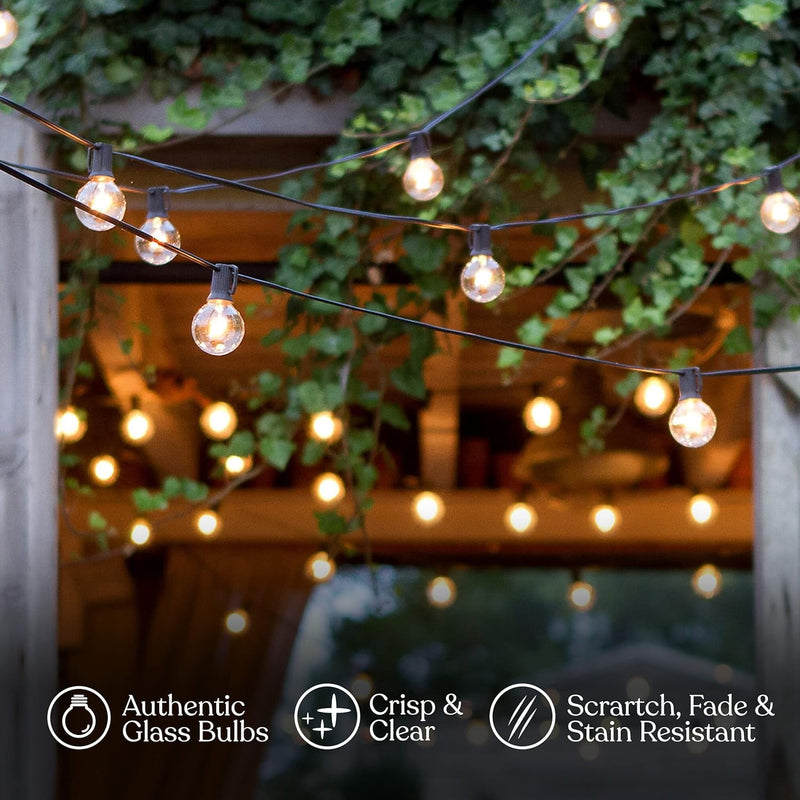 Brightech Ambience Pro LED String Lights - 26 Ft Patio Lights Outdoor Waterproof - Globe Porch String Lights for Outside, Christmas, Backyard - 12 Bulbs, 1W Vintage Edison, Warm White Black