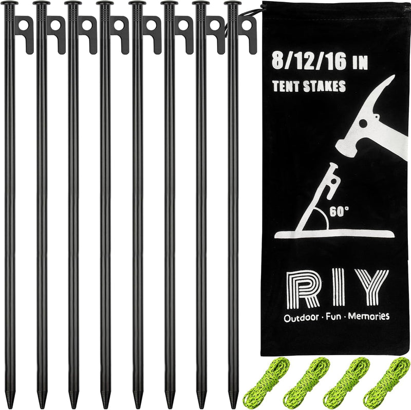 8 Pack Tent Stakes Heavy Duty Metal Tent Pegs for Camping Steel Tent Stakes 8 Inch Unbreakable and Inflexible