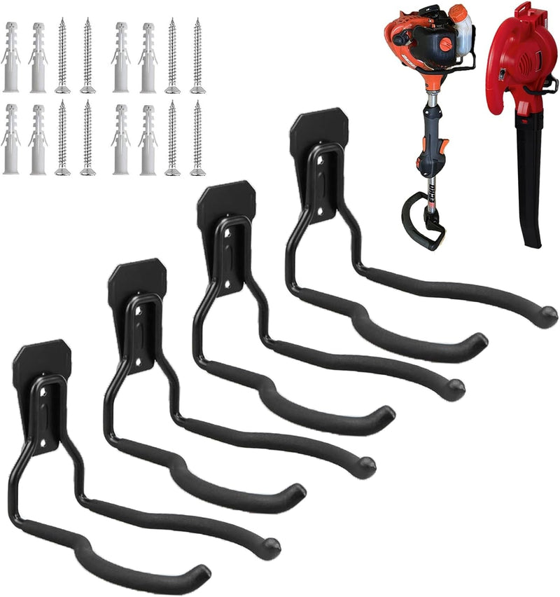 Garden Power Tool Hanger, Garage Wall Hooks, Weedeater Rack, String Trimmer Hanger, Weedeater Hanger, Utility Hooks for Garage Tool Organizers and Storage Black-4 Pcs