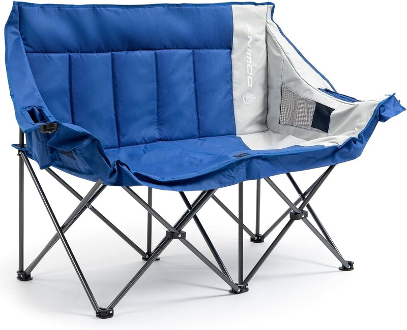 Dowinx Double Camping Chair Portable Folding Outdoor Loveseat with Side Pockets, Lawn Chair Camping Couch for Beach/Outdoor/Patio, Padded Seats & Armrests Supports up to 440Lbs, (Blue PRO)