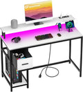 Greenforest Computer Desk with Drawers 39 Inch,Gaming Desk with LED Lights & Power Outlets Small Desk with Monitor Stand and Reversible Shelf,Black