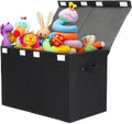 122L Large Toy Box Chest with Lid, Foldable Toy Storage Organizer Bin Boxes with Removable Divider for Kids, Boys, Girls, Nursery, Playroom, 26"X17" X17"(Linen Black)