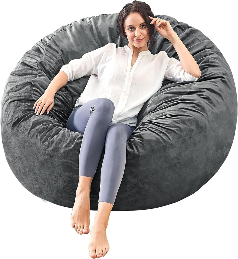 Bean Bag Chairs for Adults - 3' Memory Foam Furniture Beanbag Chair - Kids/Teens Sofa with Soft Micro Fiber Cover - round Fluffy Couch for Living Room Bedroom College Dorm - 3 Ft, Grey